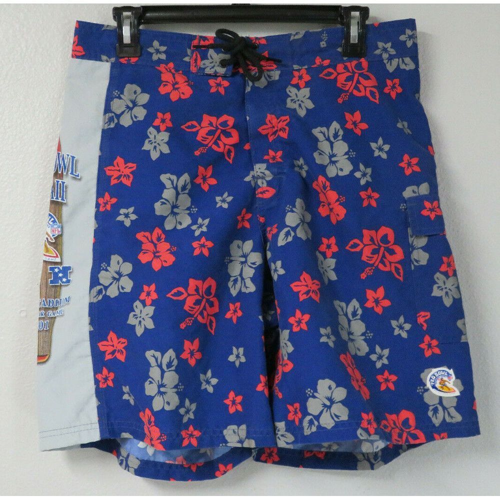Mens NFL Pro Bowl 2001 Vintage Board Shorts Size M Polyester Cargo Pocket Floral